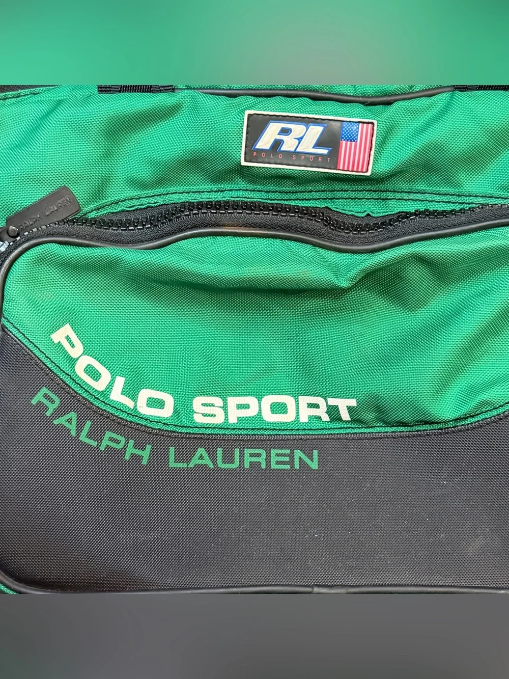 Vintage Polo Sport Ralph Lauren Green Duffel Bag Soft Case Shoe Compartment Gym